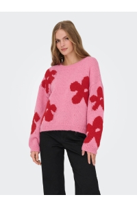 ONLY ONLBOOTLE LS FLOWER O-NECK KNT wild rose/salsa