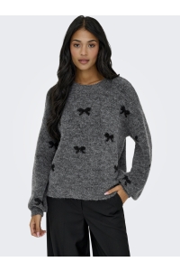 ONLY ONLBRUNHILDA LIFE LS BOW O-NECK KNT medium grey melange/black/mini b