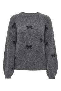 ONLY ONLBRUNHILDA LIFE LS BOW O-NECK KNT medium grey melange/black/mini b