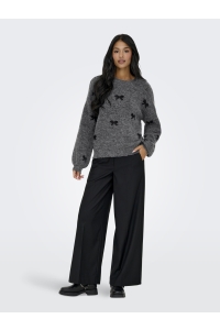 ONLY ONLBRUNHILDA LIFE LS BOW O-NECK KNT medium grey melange/black/mini b