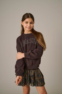 ONLY KOGKIKI LIFE L/S OVZ O-NECK STUD BR: black coffee/amazed