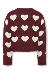 ONLY KOGSUS L/S O-NECK CHINELLE PULLOVER: cabernet/heart/egret