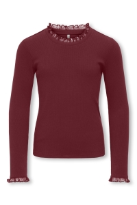 ONLY KOGLESLIE L/S LACE MIX TOP JRS cabernet