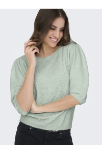 ONLY ONLGLORIA LIFE SS PEARL O-NECK CC K: green lily/melange/white pearls