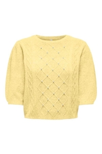 ONLY ONLGLORIA LIFE SS PEARL O-NECK CC K: lemon meringue/melange/white pea