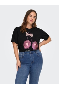 carmakoma CARKITA LIFE SS O-NECK JEANS TEE JR: black/cherry bow