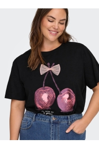 carmakoma CARKITA LIFE SS O-NECK JEANS TEE JR: black/cherry bow