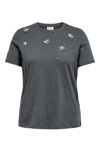 carmakoma CARKITA LIFE SS O-NECK JEANS TEE JR: magnet/sequin flowers
