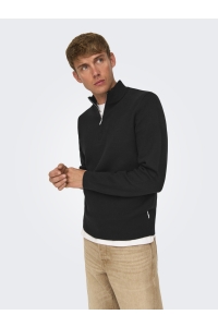 ONLY&SONS ONSCOOPER HALF ZIP HIGH NECK KNIT N: black
