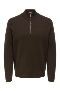 ONLY&SONS ONSCOOPER HALF ZIP HIGH NECK KNIT N: demitasse