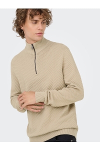 ONLY&SONS ONSMACE REG HERRINGBONE HALF ZIP KN: silver lining/melange