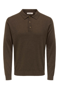 ONLY&SONS ONSLOUI REG 12 LS MEL POLO KNIT NOO: coffee bean/melange