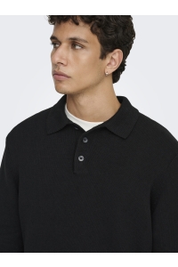 ONLY&SONS ONSHOPE RLX  LS POLO KNIT LIFE black