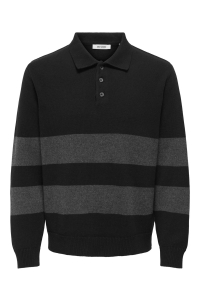 ONLY&SONS ONSHOPE RLX  LS POLO KNIT LIFE zwart/grijs