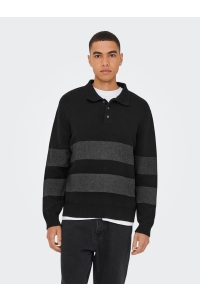 ONLY&SONS ONSHOPE RLX  LS POLO KNIT LIFE zwart/grijs