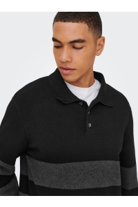 ONLY&SONS ONSHOPE RLX  LS POLO KNIT LIFE zwart/grijs