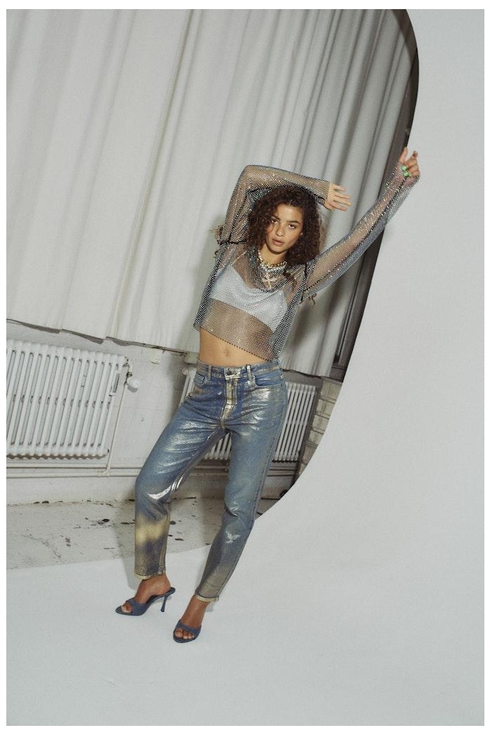 Noisy May NMMONI HW ST ANK GOLDEN COATED JEAN: dark blue denim