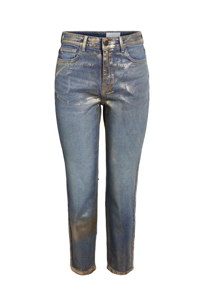 Noisy May NMMONI HW ST ANK GOLDEN COATED JEAN: dark blue denim