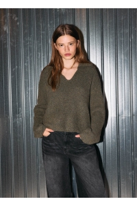 Noisy May NMNELLA L/S POLO WIDE SLEEVE KNIT F: kalamata/melange