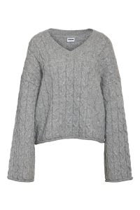 Noisy May NMELOISE L/S V-NECK CABLE KNIT FWD : medium grey melange