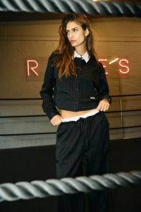 Noisy May NMDALLAS L/S CROP PINSTRIPE SHIRT F: black/white pinstripe