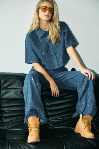 Noisy May NMAMALIE SEQUIN PANTS medium blue denim