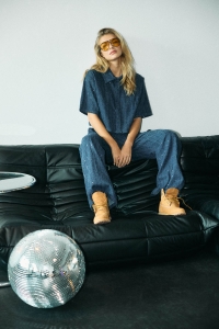 Noisy May NMAMALIE SEQUIN SHIRT medium blue denim