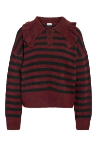 Noisy May NMBROOKE L/S FRILL COLLAR KNIT windsor wine/black